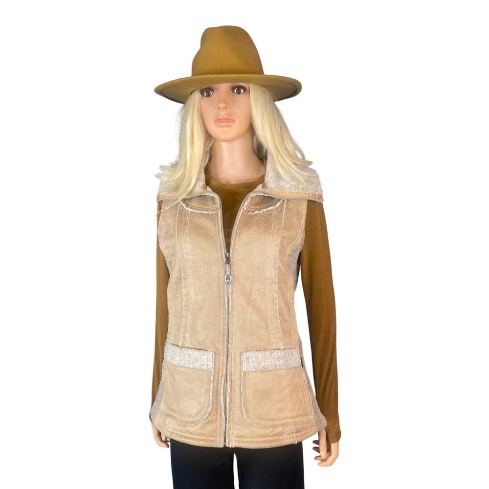 NWT Kuhl Women's M Dani Sherpa Vest Italian Faux Leather Shearling  MSRP$219 Tan